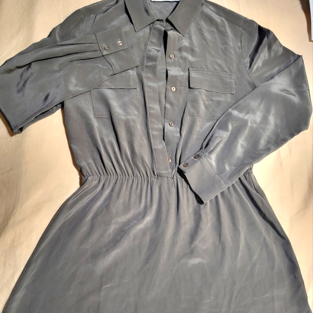 Amanda Uprichard Delicate Grey Long Sleeve Dress 100% Silk